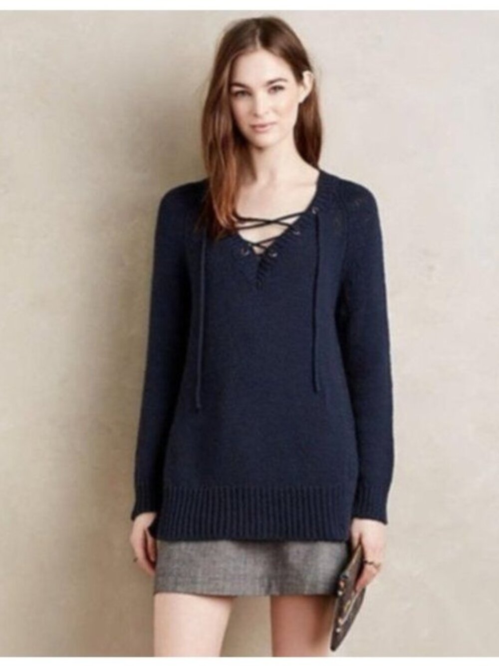 ANTHROPOLOGIE Moth Raglan Asbury Lace Up Sweater - S